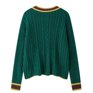 Cardigan en tricot de coton de haute qualité pour femme, personnalisé, à manches longues, anti-boulochage, séchage rapide, col en V, avec logo, boutons grecs - Product Image 2