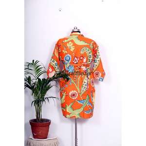 Bata de Casa para Mujer, 100% Algodón, Estampado Digital, Mangas Tres Cuartos, Diseño Reversible con Cinturón, Transpirable y Suave - Product Image 6