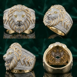 RCK Global Lion Face Hip Hop Rose <b>Gold</b> Plated 925 Sterling Silver VVS1 Moissanite Iced <b>Cocktail</b> Statement Band Unisex Custom - Product Image 2