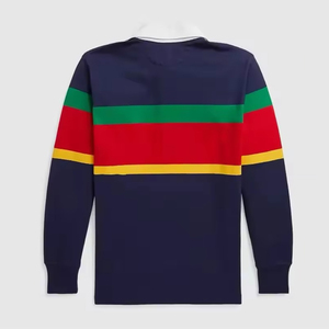 เสื้อโปโลรักบี้ทรงเข้ารูปสำหรับผู้ชายรุ่นใหม่ล่าสุด ปี 2026 คอปกและปลายแขนเสื้อแบบตัดกัน ดีไซน์โดดเด่น ผลิตจากผ้าฝ้ายยืดคุณภาพสูง โรงงาน ODM - Product Image 5