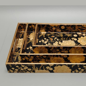 Juego de 3 bandejas de servir geométricas negras de MDF y papel, bandejas decorativas apilables para decoración moderna del hogar y servicio - Product Image 2