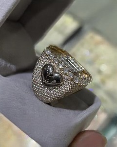Luxury men's 18K Solid <b>Gold</b> <b>Cocktail</b> <b>Ring</b> Heart Cut Diamond Pave Setting Micro Insert Statement Jewelry Gift - Product Image 1