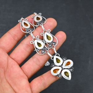 Handmade Yellow Citrine <b>Solid</b> 925 Sterling <b>Silver</b> <b>Necklace</b>, Natural Garnet Quartz Gemstone Jewelry Children Gift High Quality - Product Image 4