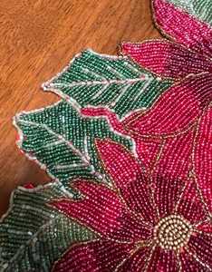 Embroidered Poinsettia <b>Table</b> <b>Runner</b> Red Green Floral Design Traditional Home Decor Polyester - Product Image 5