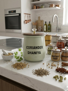 Juego de tarros para especias con recubrimiento de hierro para chile y cilantro, con tapa de madera, pomo de cristal y cuchara dorada, organizador de cocina - Product Image 6