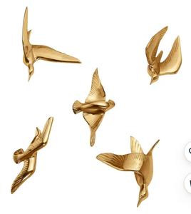 Ensemble d'art mural en laiton plaqué or avec oiseaux en vol, décoration moderne pour la maison, artisanat en métal, pièce d'art décorative suspendue - Product Image 2