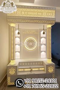 Temple hindou traditionnel en bois de teck massif avec dômes, style Dwarakadish, finition blanche, unité de prière en bois. - Product Image 6