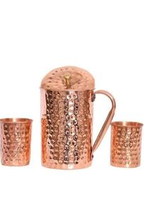 Ensemble de carafes en cuivre pour un service d'eau stable et sûr, ensemble métallique avec verres, durable, réutilisable, pour la cuisine et la salle à manger. - Product Image 4