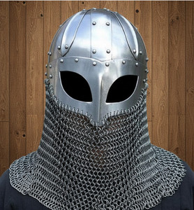 Medieval Viking Helmet Handmade Polished Silver-Plated Steel Armor Cosplay Costume OEM - Product Image 1