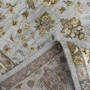 Tapis d'intérieur luxueux à motif floral traditionnel, en laine fine nouée à la main, à poils ras, avec envers en coton, respectueux de l'environnement - Product Image 6