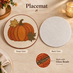 Pumpkin Beaded Placemat Round <b>Glass</b> Beaded <b>Table</b> <b>Mat</b> Fall Dining Decor Handcrafted Seasonal Centerpiece | Harvest Pumpkin Design - Product Image 4