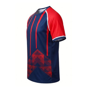 Camiseta Deportiva de Manga Corta para Hombre, Color Azul Marino y Rojo, con Patrón Geométrico, Cuello Redondo, Tejido de Punto de Secado Rápido, Corte Regular, Camiseta Moderna - Product Image 5