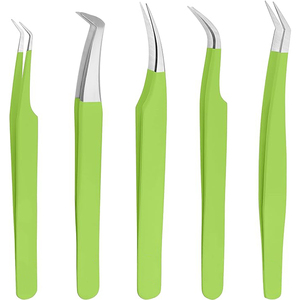 Ensemble de 5 pinces à cils professionnelles en acier inoxydable, pinces de précision pour extensions de cils, pour salon de beauté, maquillage, logo personnalisé OEM - Product Image 1