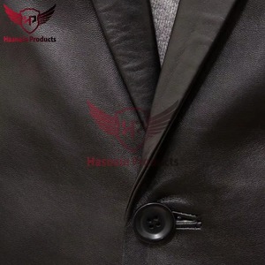 Mens Real Black <b>Leather</b> <b>Blazer</b> Slim Fit Formal Suit Two Button Cowhide Coat Notch Lapel Custom Classic Fashion Business - Product Image 3
