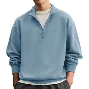 Sweat-shirt oversize pour homme à col zippé, couleur unie, en coton French Terry, pull décontracté à col rabattu, idéal pour l'automne - Product Image 5