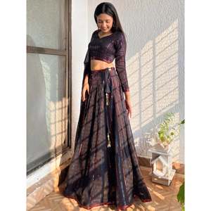 Festival Wear Plus Size Black <b>Sequins</b> Georgette Lehenga Choli - Product Image 4