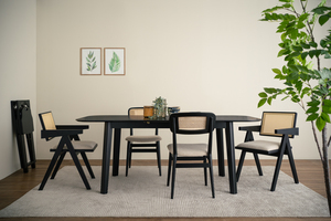 Chaise de salle à manger moderne du milieu du siècle avec dossier en rotin durable et assise rembourrée pour résidence et appartement - Product Image 5