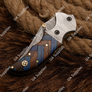 Couteau de poche pliant artisanal DIY en acier Damas, manche en bois de luxe, lame ultra-affûtée, couteau tactique de chasse, étui en cuir, liner OEM - Product Image 6