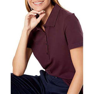 Polo de Manga Corta de Punto para Mujer, Color Sólido, Estilo Casual, Largo Regular, Morado Oscuro - Product Image 5