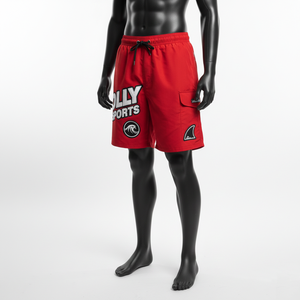 Short de bain homme premium 120 GSM en microfibre de polyester, séchage rapide, rouge uni, avec logo personnalisé par transfert thermique - Product Image 4