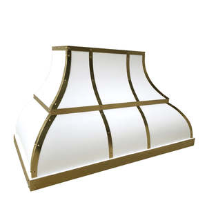 Hotte aspirante murale en acier inoxydable, finition blanche avec bande en laiton, design moderne, la plus vendue - Product Image 2