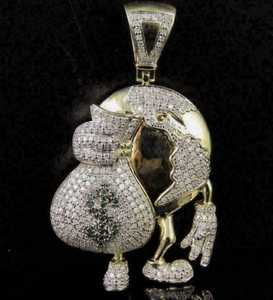 Moissanite Men's Globe Money <b>Bag</b> Hip Hop Iced 925 Sterling Silver Gold Plated Luxury Certified Fine Jewelry Gift Pendant - Product Image 1