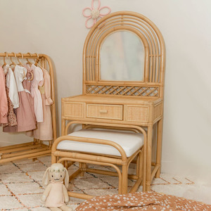 Girl bedroom <b>vanity</b> table kid size rattan <b>vanities</b> wholesale supply decorative make up tables - Product Image 1