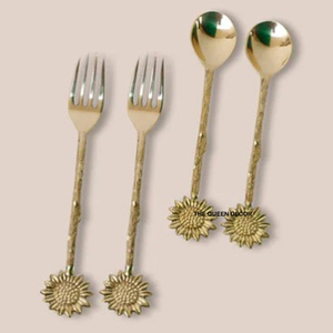 ชุดช้อนส้อมคุณภาพดี ราคาสมเหตุสมผล ลายดอกทานตะวัน ด้ามจับสวยงาม ชุด 4 ชิ้น พร้อมเคลือบเงา สำหรับโต๊ะอาหาร - Product Image 1