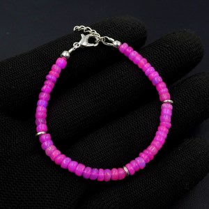 Natural Pink Opal Roundel Beads Bracelet, Ethiopian Multi <b>Fire</b> Gemstone Gift - Product Image 2