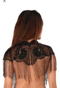 Black Beaded Lace <b>Fringe</b> <b>Crop</b> <b>Top</b> Polyester Material Chandni Export House - Product Image 3