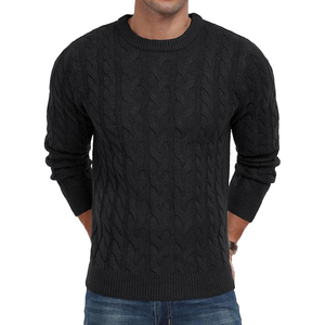 LEAFITS Men's Winter Viscose/Cotton Cable Knit <b>Pullover</b> <b>Sweater</b> Crew Neck Full Sleeve Standard Knitted Solid Color Warm Front - Product Image 1