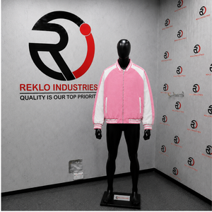 Premium Men's Wool Varsity <b>Jacket</b> Pink and <b>White</b> with Striped Cuffs Luxury Full Zip Design Classic Unisex <b>White</b> Boxy Fit Stylish - Product Image 3