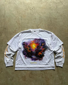 Fabricant de vêtements Streetwear personnalisé vintage grande taille sérigraphie T-shirt à manches longues en microfibre double couche pour hommes - Product Image 1