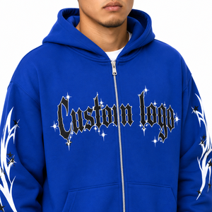 Conjunto de Sudadera con Capucha y Pantalones Cortos de Invierno para Hombre, 100% Algodón, Felpa Transpirable, Tela de 400g, Diseño Desgastado por el Sol, con Cierre de Cremallera - Product Image 3