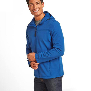 <b>Men's</b> Blue Hooded Fleece <b>Jacket</b> With Zipper Windproof <b>Casual</b> Autumn Wear Regular Fit Stand Collar Solid Color - Product Image 5