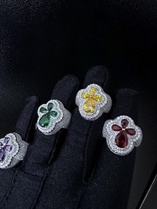 JEWERA Glam Flower Hip Hop Cocktail <b>Rings</b> with Lab Created Zircon Pave Setting Brass <b>Gold</b> Plated Unisex Party - Product Image 3