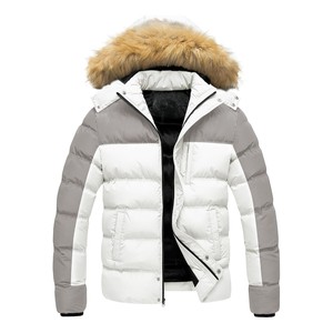 Premium Quality Men's Winter Down Puffer <b>Jacket</b> With <b>Fur</b> <b>Hood</b> Windproof Zipper Closure Casual Color Blocking Design Regular Fit - Product Image 6