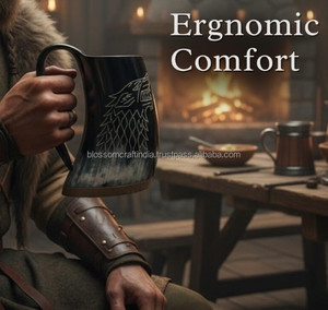 Mug artisanal en corne de buffle, matériau authentique rustique de qualité supérieure, texture unique, pièce décorative traditionnelle élégante - Product Image 4