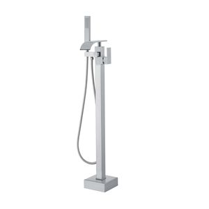 Rubinetto per vasca da bagno freestanding con doccia a pioggia, miscelatore a pavimento, rubinetto di riempimento vasca, rubinetteria con beccuccio girevole a 360 gradi e due modalità di getto d'acqua - Product Image 4