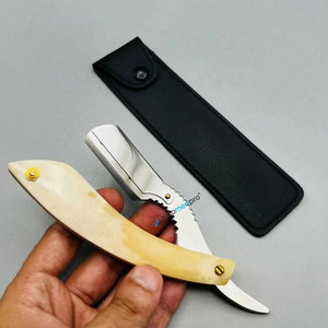 Best Selling New Arrival Straight Cut Throat Shavette Razor Folding Knife with Bone Handle Wholesale Barber Shaving Razors - Product Image 2