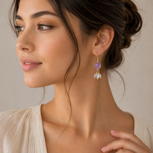 Pendientes de Zafiro Rosa y Piedra Lunar Arcoíris de 54 a 56 mm con Forma Ovalada Redonda, Bisel de Plata 925, Chapados en Oro de 18K - Product Image 6