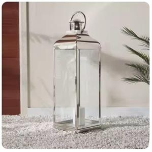 Lanterne à bougie en verre et acier inoxydable au design antique, finition premium pour Noël, mariages, lanternes décoratives suspendues - Product Image 2