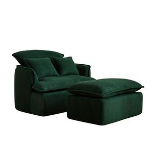 Fauteuil convertible moderne en velours côtelé, canapé-lit compressé avec ottoman pour petits espaces, idéal pour salon, dortoir, appartement - Product Image 2