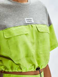 Conjunto Deportivo 2 en 1 para Mujer, Color Verde Grisáceo, Bloques de Color, Manga Corta, Cuello Redondo, Cordón Ajustable - Product Image 6