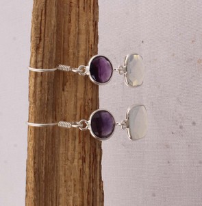 Pendientes de Piedras Naturales de Amatista y Opalita, Plata de Ley 925, Pendientes Colgantes con Gemas Facetadas, Joyería Hecha a Mano al por Mayor - Product Image 6