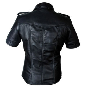 Chemises en cuir pour hommes, vêtements décontractés d'hiver, broderie personnalisée du logo, cuir de vache véritable, chemise coupe-vent pour club, soirée, streetwear - Product Image 4