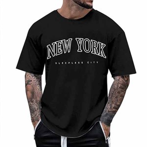 T-shirts streetwear oversize à épaules tombantes, imprimés New York, respirants - Product Image 1