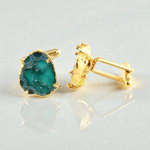 กระดุมข้อมือหินอาเกตสีน้ำเงินเคลือบทองทำด้วยมือสำหรับผู้ชาย เครื่องประดับทำมือ - Product Image 2