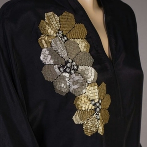 White Polyester Beaded Jacket Shoulder Embroidery Patch <b>Flower</b> Applique Sequin Bullion <b>Wire</b> Decoration For Men Stage Blazer - Product Image 3