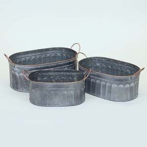Galvanized Metal Oval Planter Pots with <b>Copper</b> Handles for Home Decoration - Product Image 1